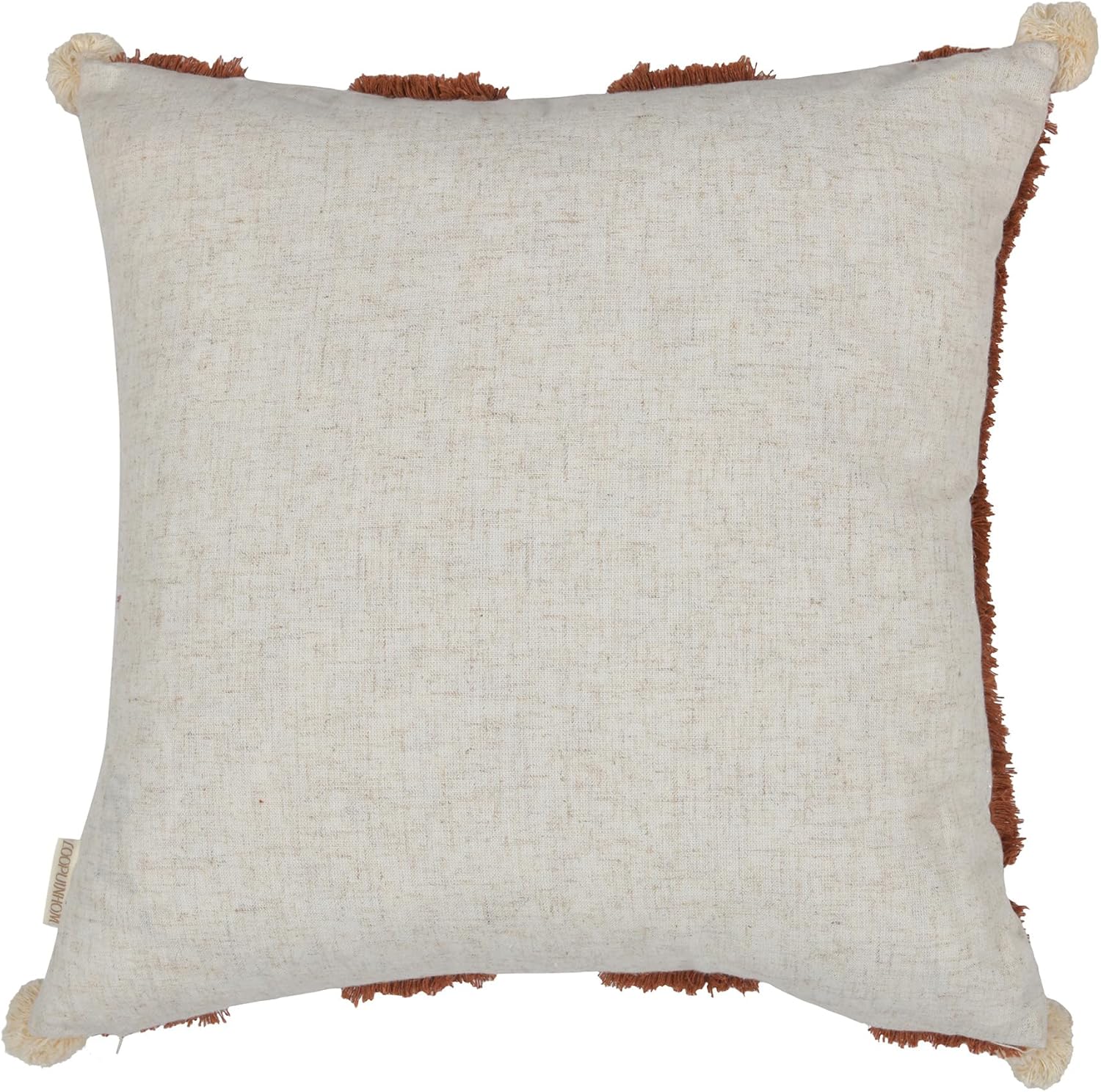 Boho Pillow Covers 18X18 Inch Boho Tufted Linen Throw Pillow Covers Decorative Pompoms Cushion Cover Farmhouse Pillow Case for Couch Sofa Bed Living Room Bedroom,Dark Rust