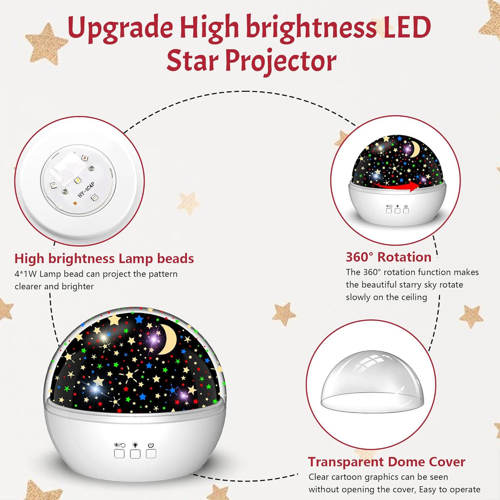 Star Projector Night Light for Kids, Baby Night Lights with Snowflake & Starry Theme, 360 Degree Rotation, 15 Mode Color Changing, Birthday Gift Toys