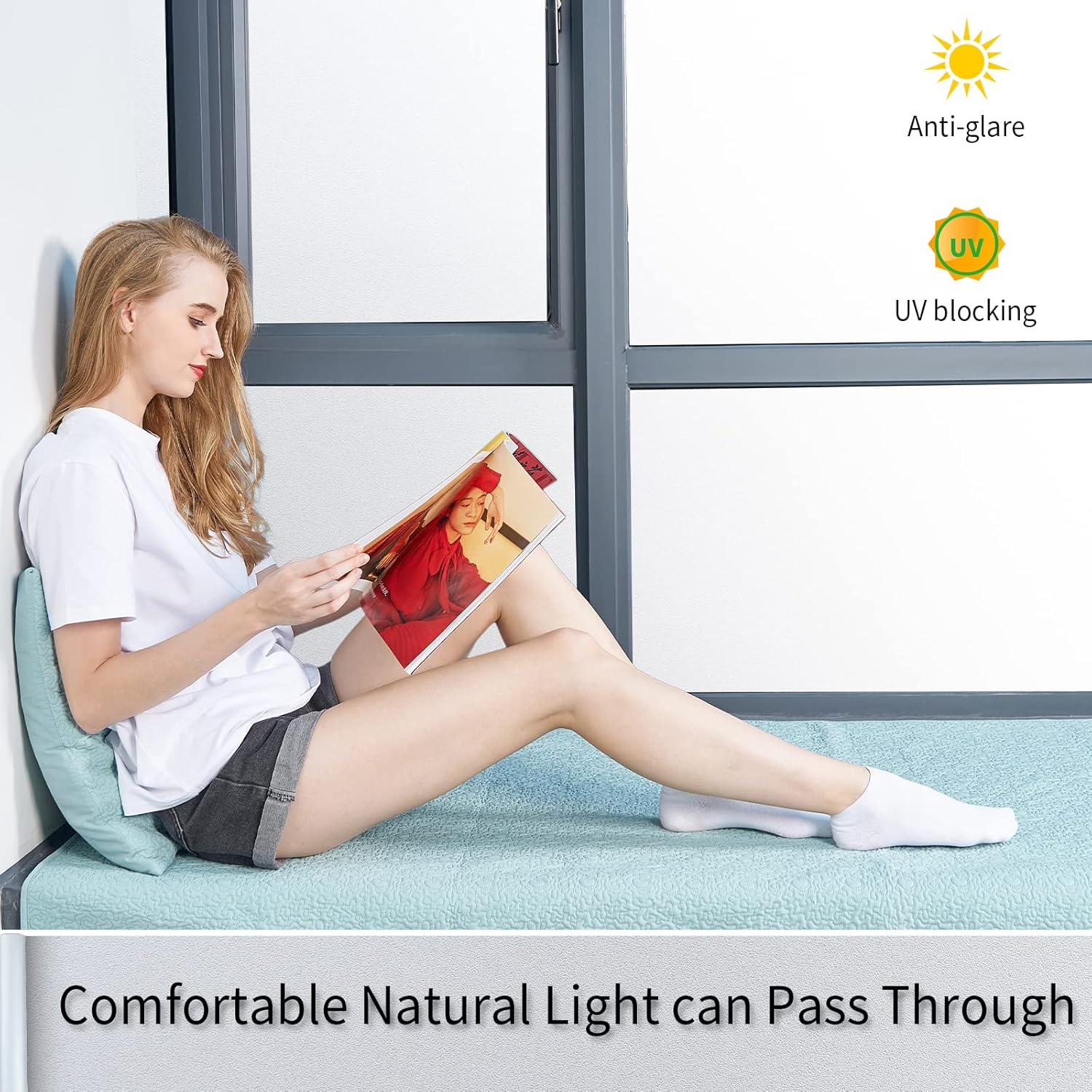 Frosted Glass Window Film with Tools,Reusable Window Privacy Film,Static Clings Window Film Kit for Home Bathroom and Office. (Pure, 23.6Inch×78.7Inch)