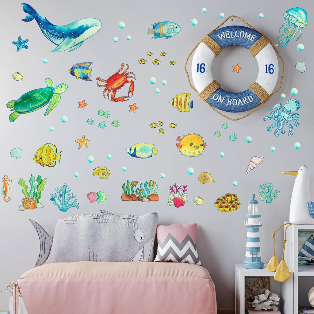 Ocean Fish Wall Decals Glow in The Dark, Removable Sea Turtle Wall Stickers, Luminous Wall Decor for Nursery Playroom Bedroom, Birthday Christmas Gift Decoration