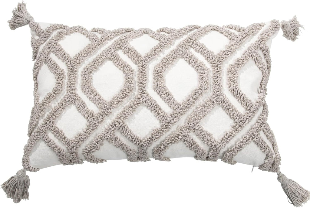 Boho Pillow Covers 12X20 Inch Boho Tufted Throw Pillow Covers Decorative Tassels Cushion Cover Farmhouse Pillow Case for Couch Sofa Bed Living Room Bedroom, Taupe