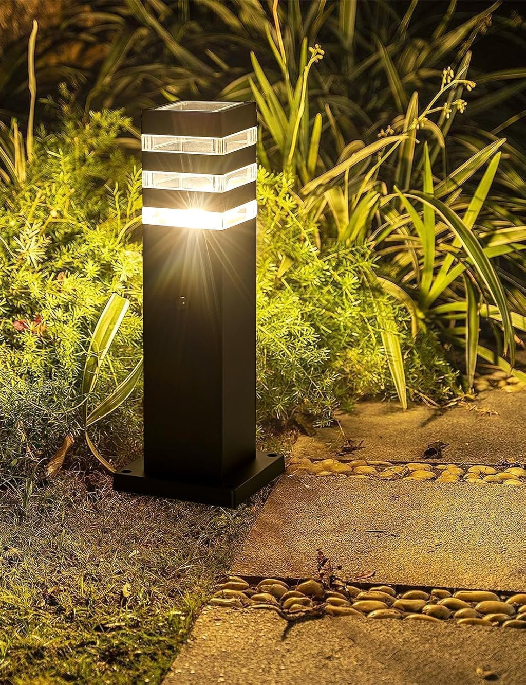 Motion Outdoor Pathway Lights Black E26 Outside Landscape Path Lamp Dusk to Dawn Exterior Floor Light Modern Landscape Sideway Lighting Waterproof Aluminum Exterior Pillar Lamp for Patio Yard Garden