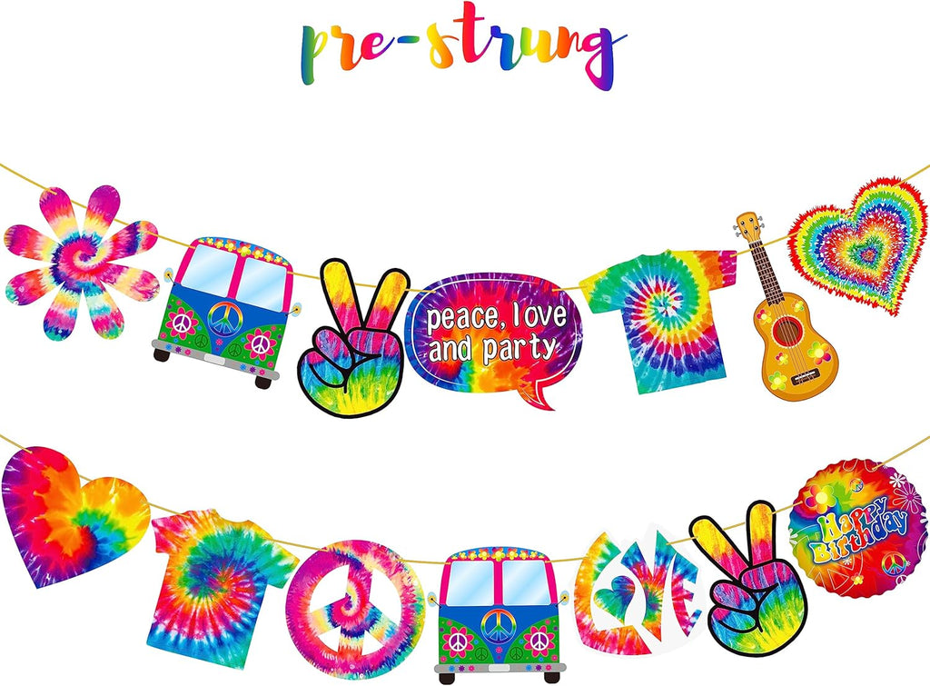 2pcs Tie Dye Birthday Banner Tie Dye Birthday Party Supplies Tie Dye Party Garland Decorations for Tie Dye Party Art Retro 60s 70s Theme Hippie Carnival Baby Shower Birthday Party Supplies