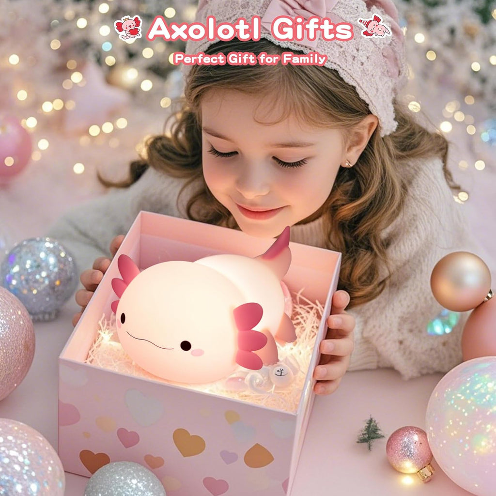 Axolotl Lamp,Cute Axolotl Night Light,Dimmable Silicone Animal Nursery Night Light,Adorable Rechargeable Squishy Novelty Bedside Touch Lamp,Baby Room Decor, Axolotl Gifts for Kids/Girls