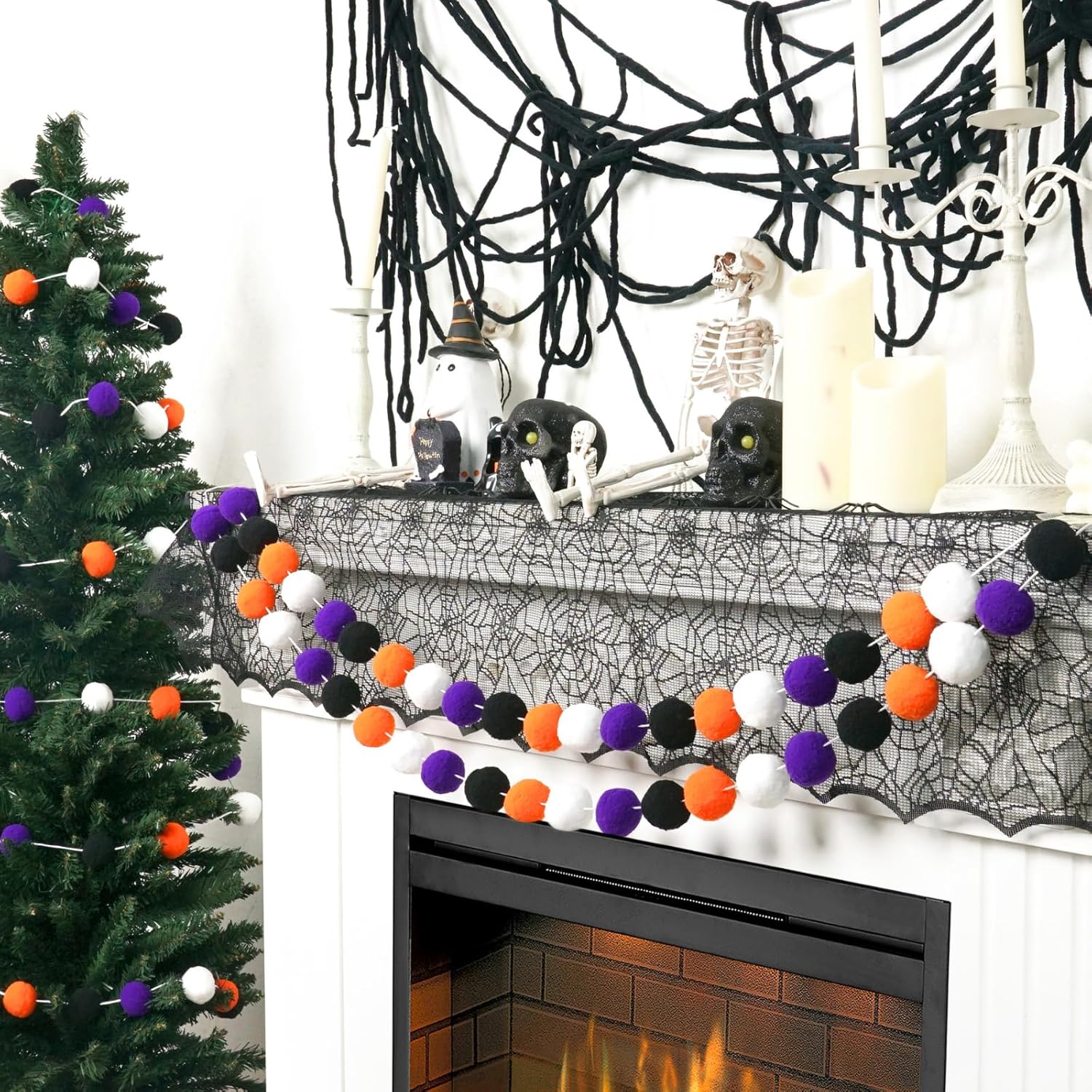 TBD Decor 2pk Halloween Decorations Pom Pom Garland,13FT Colorful Large Felt Ball Garland,Cute Hanging Halloween Party Decorations for Mantle,Indoor Birthday Party Supplies