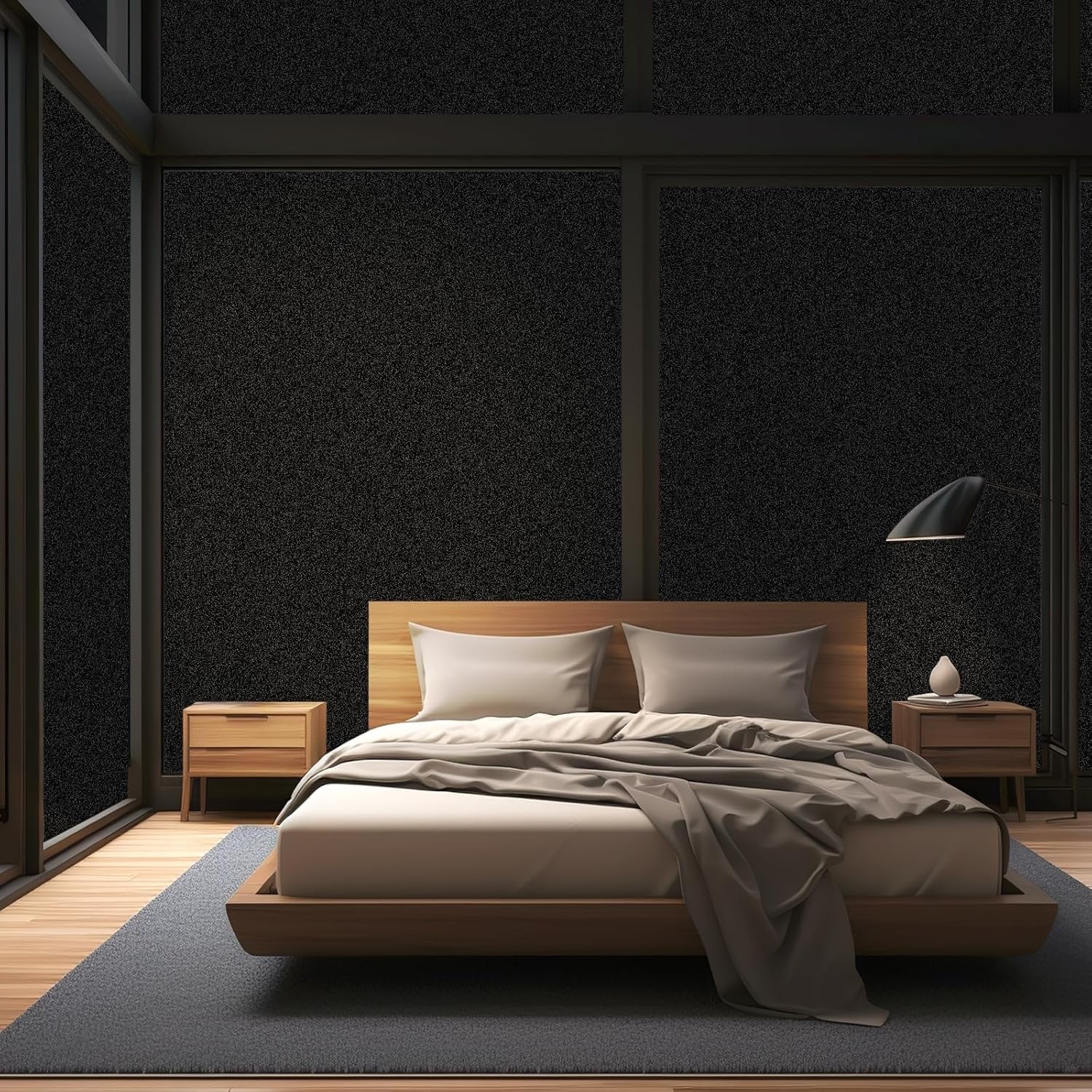 DUOFIRE Blackout Window Film Completely Light Blocking Privacy Window Film Room Darkening Frosted Tint Films for Day Sleep, Non Adhesive Static Cling Windows Films DT-C009(11.8×47Inch)