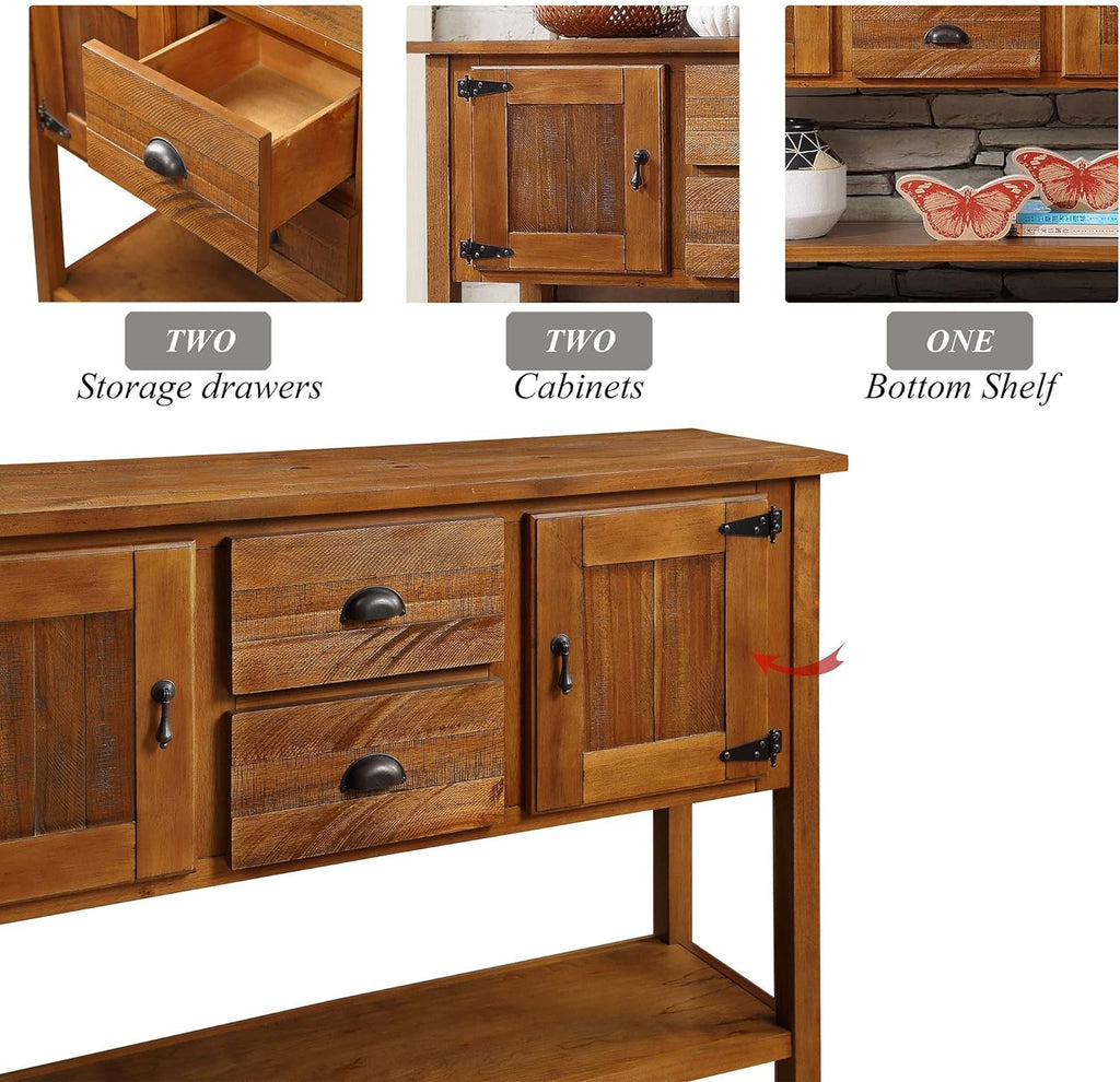 Solid Wood Farmhouse Console Table,Sofa Table with Storage Drawers and Shelves,Entryway Table for Entry Hallway Foyer,Fully Assembled (48" Brown)