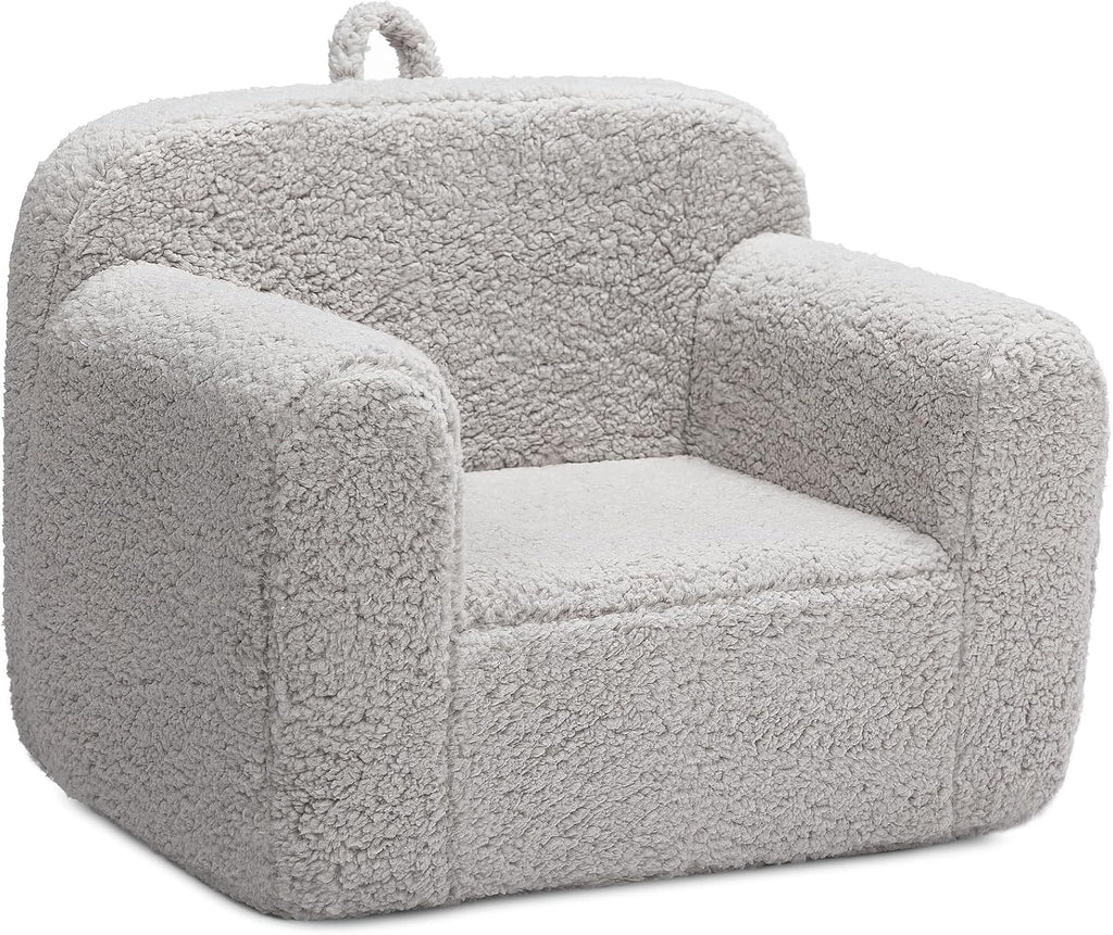 ALIMORDEN Kids Ultra-Soft Snuggle Foam Filled Chair, Toddler Cuddly Sherpa Reading Couch for Boys and Girls, Light Grey