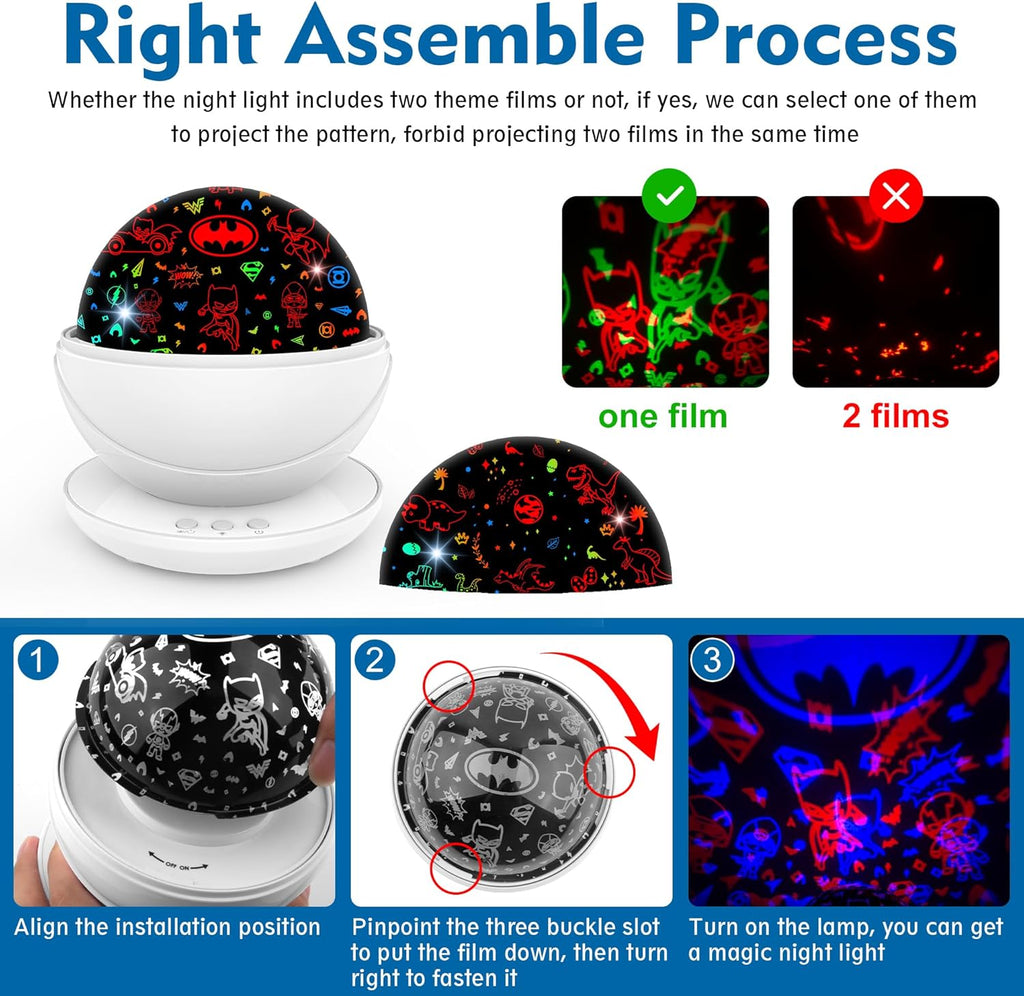 Batman Night Light Projector for Boy,Kids Night Lights with Batman and Dinosaur Theme,360 Degree Rotation,15 Mode Color Changing,Birthday Gift Toys