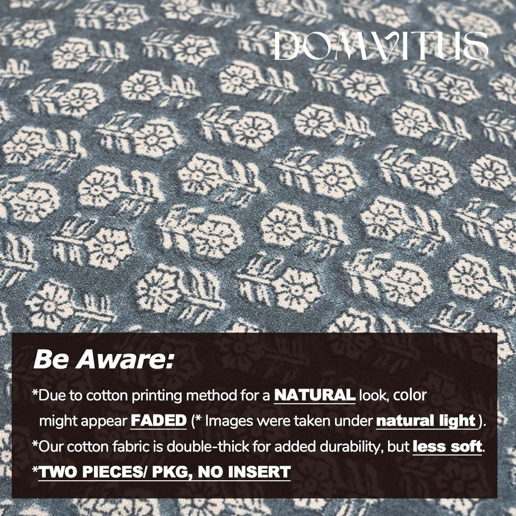 DOMVITUS Floral Pillow Covers Set of 2, 24x24 Pillow Covers, Floral Print Neutral Accent Decorative Pillow Covers for Living Room, Bed, Dusty Blue