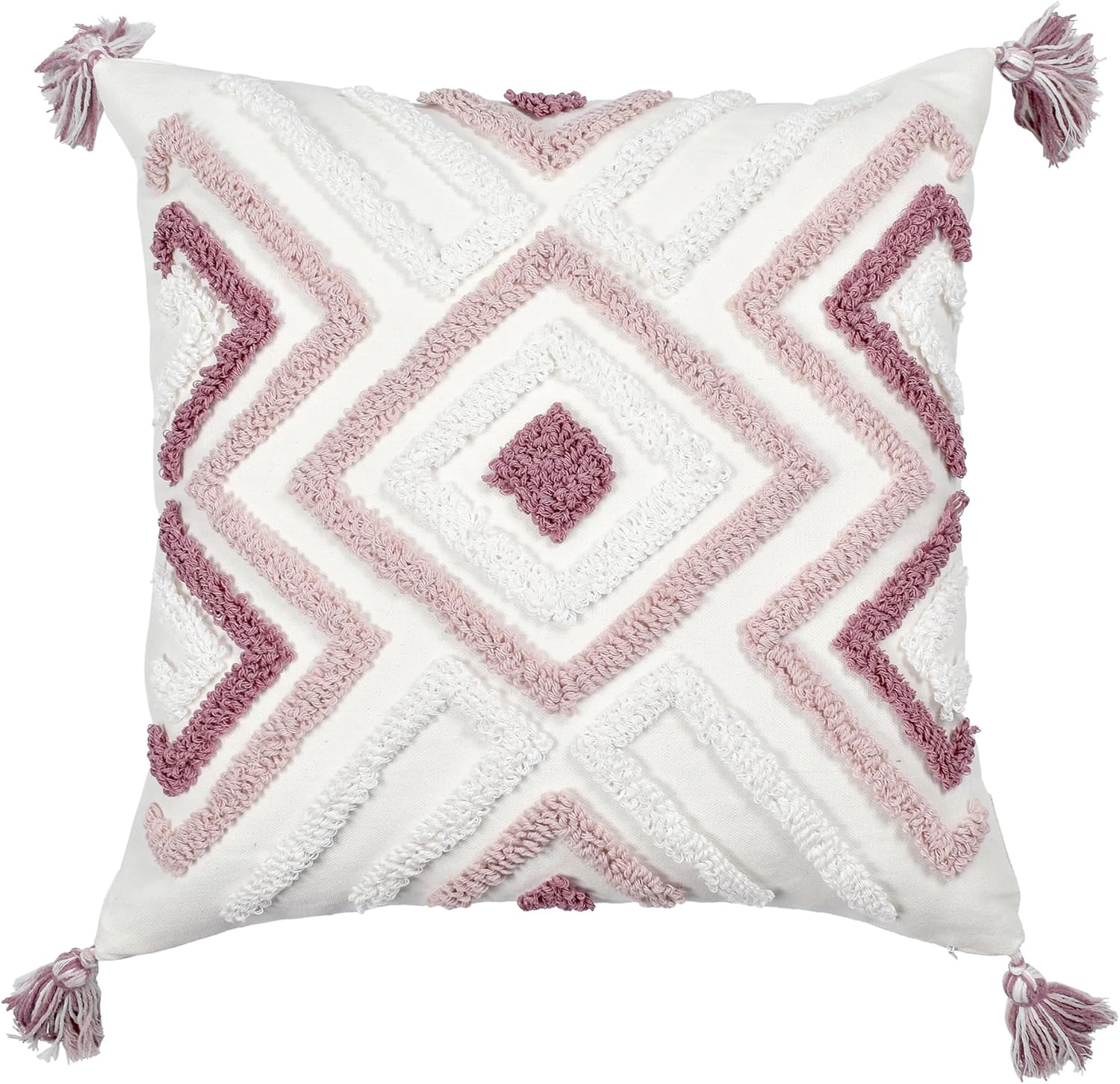 Boho Pillow Covers 18X18 Inch Boho Tufted Throw Pillow Covers Decorative Tassels Cushion Cover Farmhouse Pillow Case for Couch Sofa Bed Living Room Bedroom, Pink