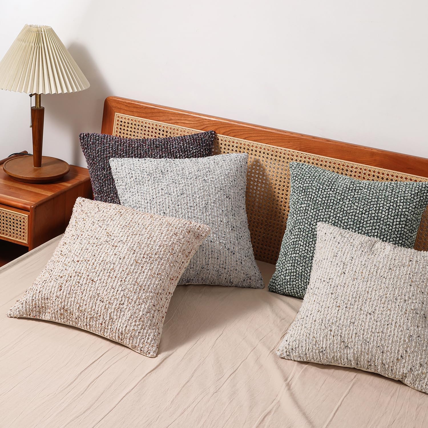 DEZENE Striped Throw Pillow Covers 18x18 Set of 2 Colorful Purple Textured Boucle Chic Morden Boho Accent Farmhouse Square Decorative Couch Pillow Covers for Home Decor Bed Sofa Living Room