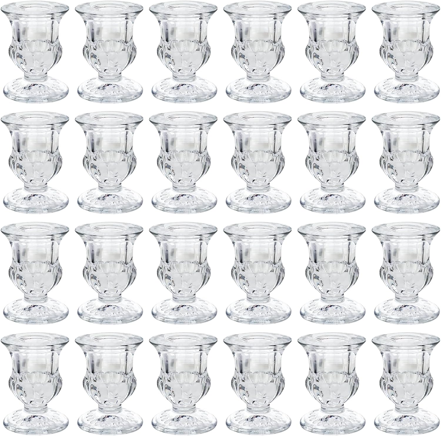 Glass Candle Holders Set of 24- Clear Candlestick Holders & Taper Candle Holders for Wedding Centerpiece Table Decorations, Valentines Day Decor, Party and Romantic Dinner