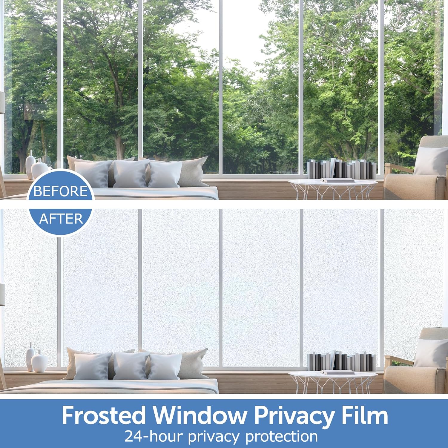 HIDBEA Frosted Window Privacy Film - Non Adhesive Static Cling Glass Stickers Sun UV Blocking Heat Control Door Covering Decals for Home Office, 45.3 x 236.2 Inch