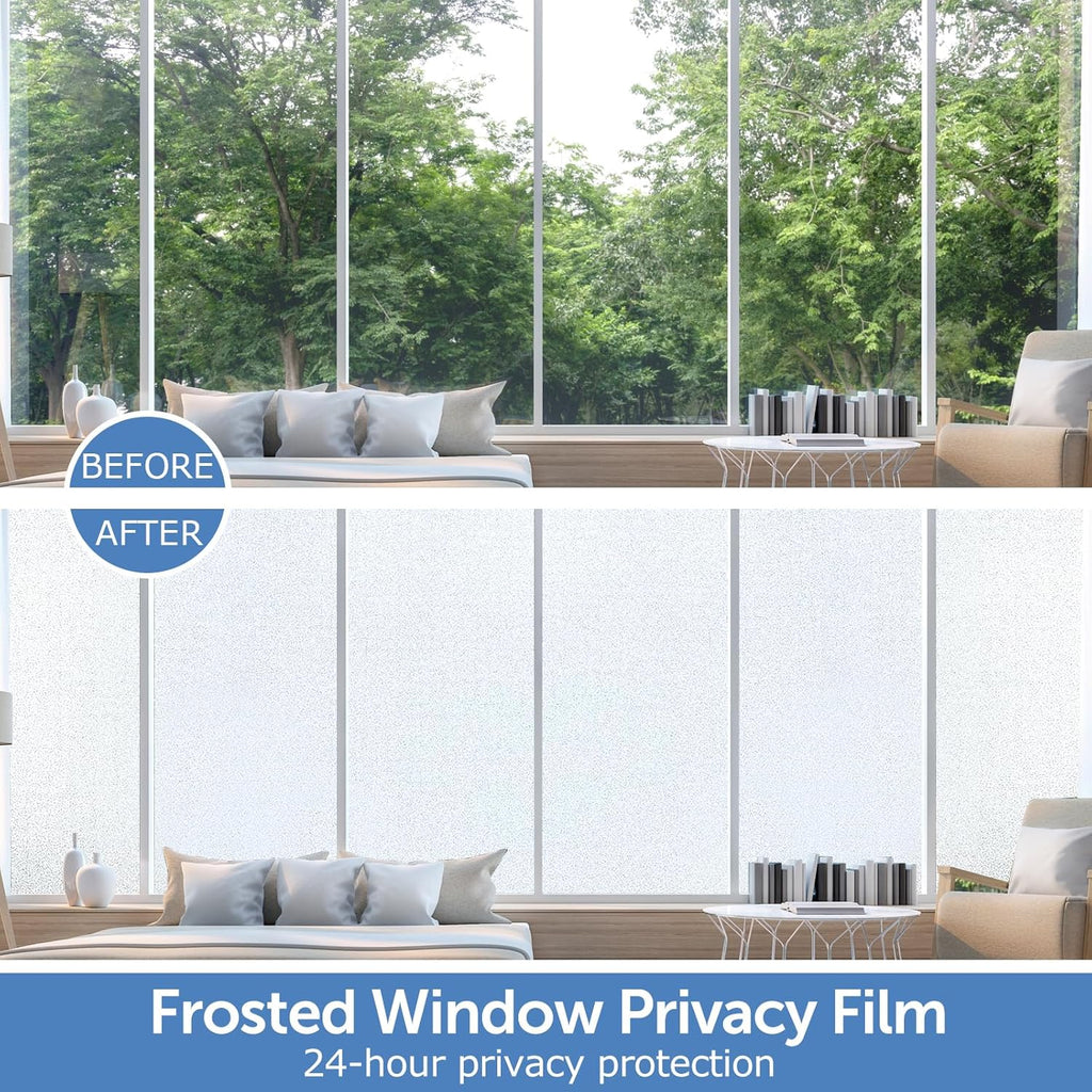 HIDBEA Frosted Window Privacy Film - Non Adhesive Static Cling Glass Stickers Sun UV Blocking Heat Control Door Covering Decals for Home Office, 29.5 x 78.7 Inch
