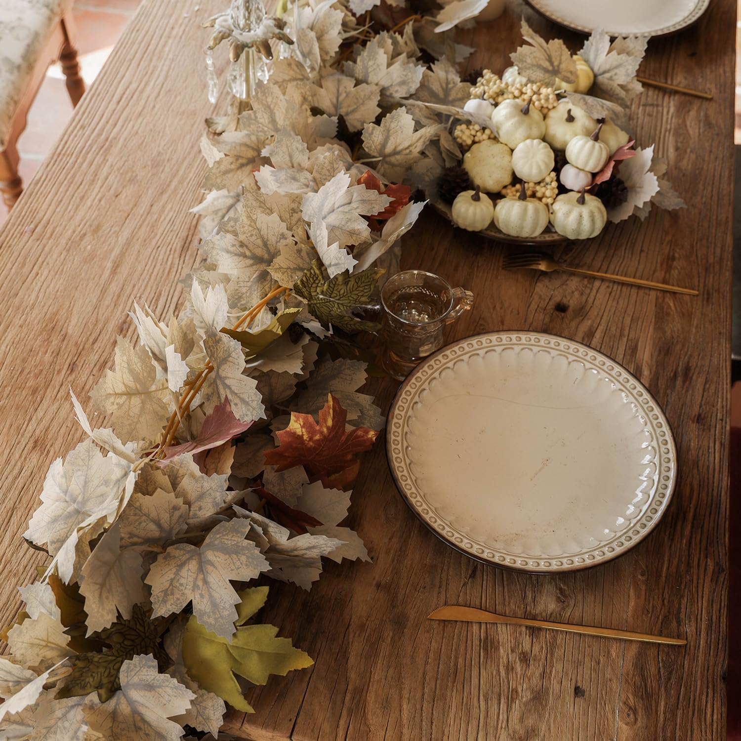 PARTY JOY 6PCS Leaf Garland, 5.6Ft Halloween Garland Artificial Maple Leaf Autumn Hanging Fall Vines Thanksgiving Decorations Fall Decor