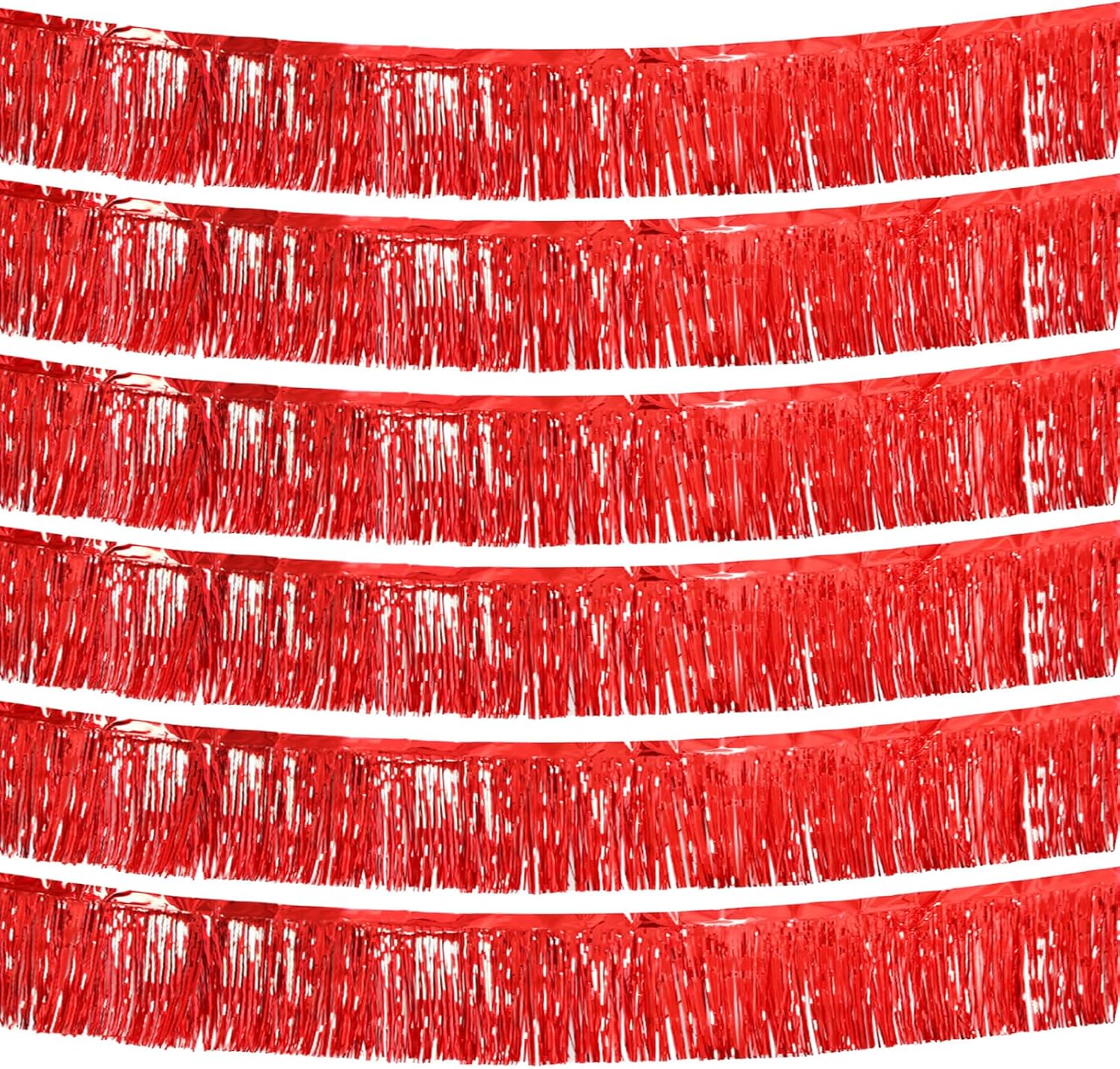 Red Foil Fringe Garland 10FT 6packs, Metallic Foil Tinsel Fringe Banners for Parade Float Decorations Wedding, Birthday Party Graduation (six Red)