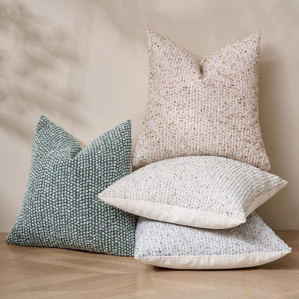 Striped Throw Pillow Covers 16x16 Set of 2 Cream Grey Textured Boucle Chic Morden Boho Accent Farmhouse Square Decorative Couch Pillow Covers for Home Decor Bed Sofa Living Room