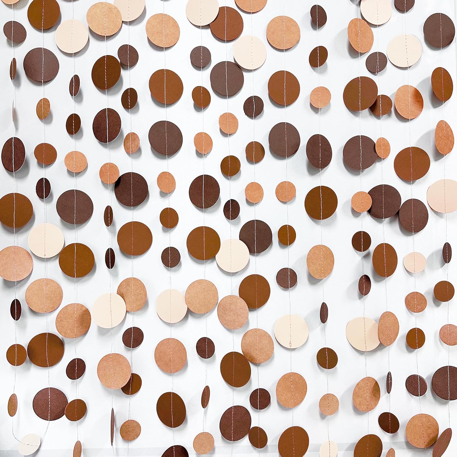 Ombre Brown Party Decorations Polka Dots Garlands Cream Tan Brown Boho Hanging Paper Circle Dots Streamer for Neutral Rustic Cowboy Western Teddy Bear Birthday Baby Shower Wedding Woodland Party Decor
