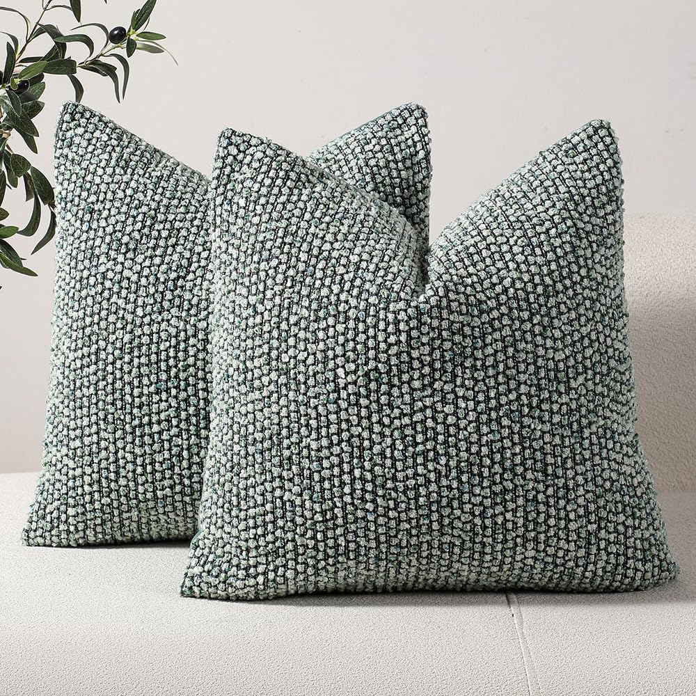 Striped Throw Pillow Covers 18x18 Set of 2 Green Textured Boucle Chic Morden Boho Accent Farmhouse Square Decorative Couch Pillow Covers for Home Decor Bed Sofa Living Room