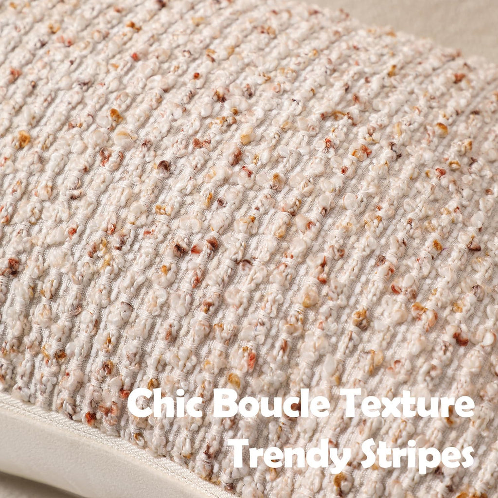 Striped Throw Pillow Covers 12x20 Set of 2 Beige Textured Boucle Chic Morden Boho Accent Farmhouse Rectangular Lumbar Decorative Couch Pillow Covers for Home Decor Bed Sofa Living Room