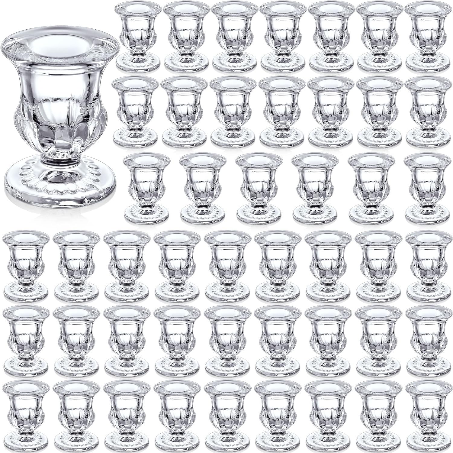 Foaincore 48 Pcs Glass Candlestick Holders Bulk 2.5 Inch Taper Candle Holders Small Ritual Candle Stand Table Centerpieces for Wedding Christmas Valentine's Festival Party Dining Decorations