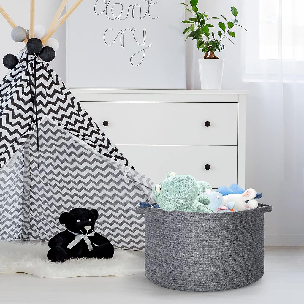 Ravinte Blanket Basket - 20"x 20"x 13" Cotton Rope Basket for Living Room, Baby Toy Storage Basket, Large Woven Laundry Basket (Gray)