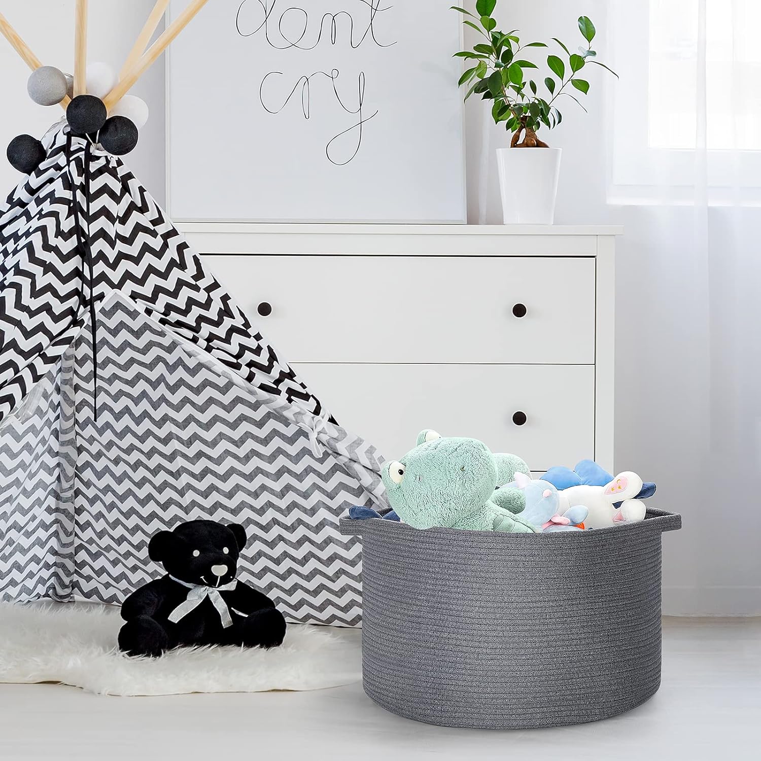 Ravinte Blanket Basket - 20"x 20"x 13" Cotton Rope Basket for Living Room, Baby Toy Storage Basket, Large Woven Laundry Basket (Gray)
