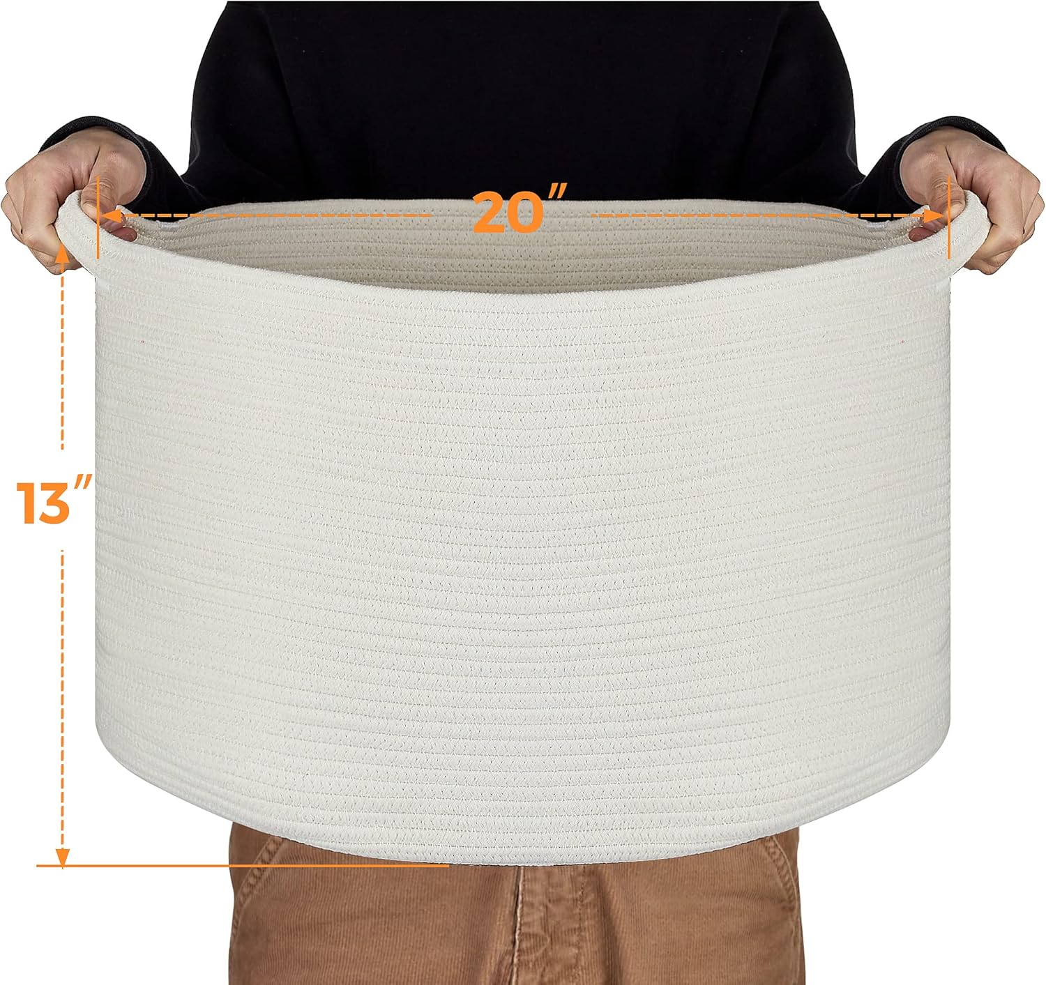 Ravinte Blanket Basket - 20"x 20"x 13" Cotton Rope Basket for Living Room, Baby Toy Storage Basket, Large Woven Laundry Basket (White)