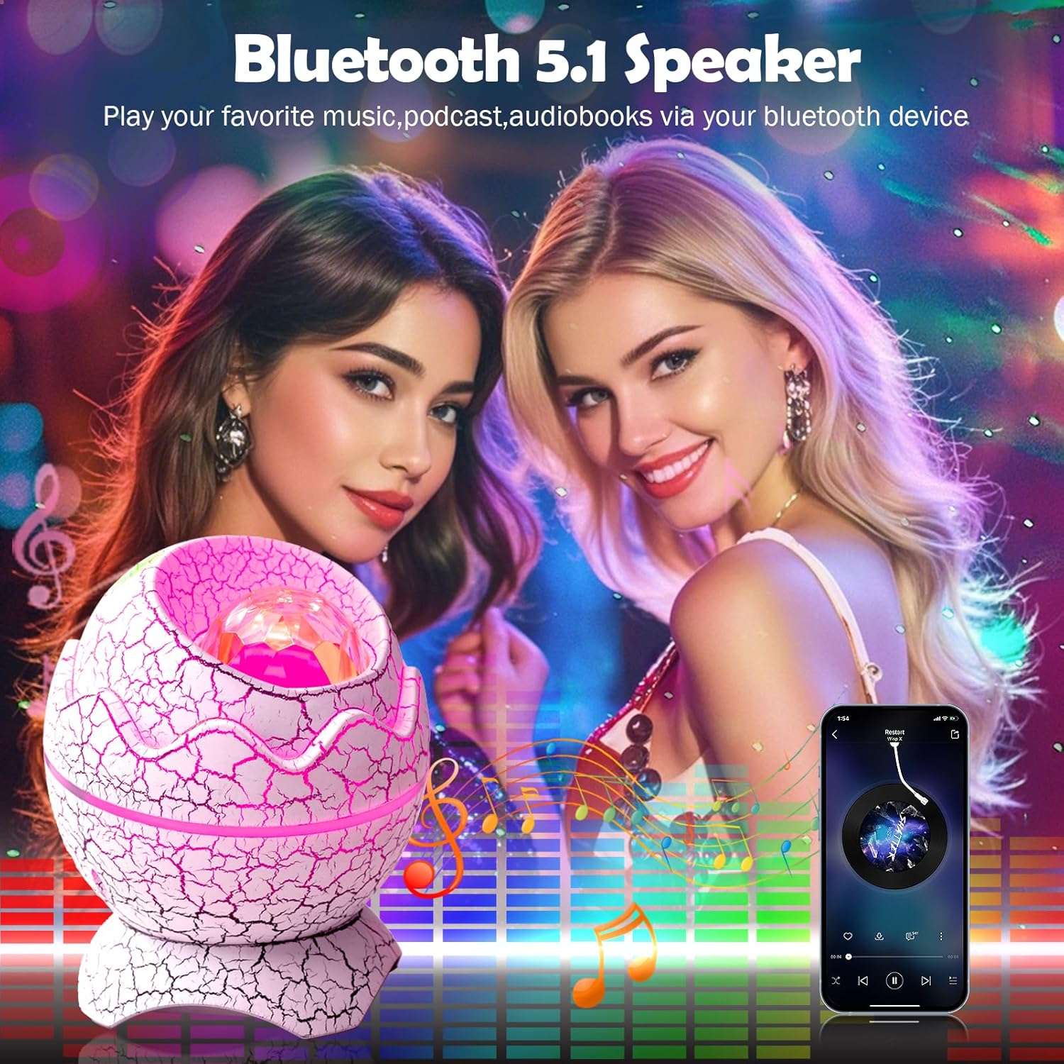 XQBX Dinosaur Egg Galaxy Projector an Aurora Projector with Bluetooth Speaker and White Noise Sound Machine Room Decor Aesthetic Easter Eggs Decor Disco Party Decorations Gifts for Teen Girls/Boys