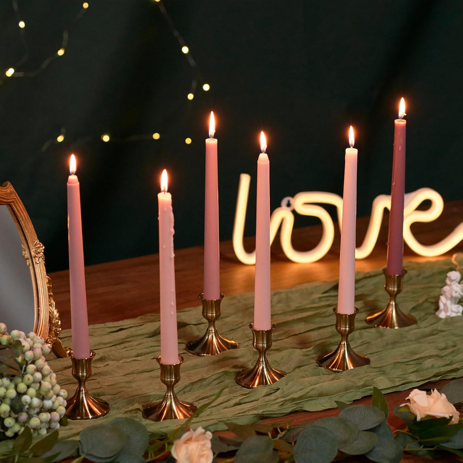 Gold Taper Candle Holder, Brass Candlestick Holders, Vintage Metal for Table Centerpieces Wedding Christmas Decor (Gold, 6 Pcs)