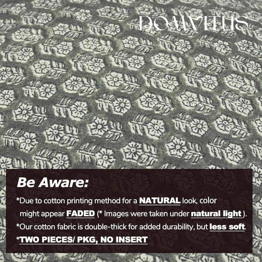 DOMVITUS Floral Pillow Covers Set of 2, 24x24 Pillow Covers, Floral Print Neutral Accent Decorative Pillow Covers for Living Room, Bed, Mineral Green