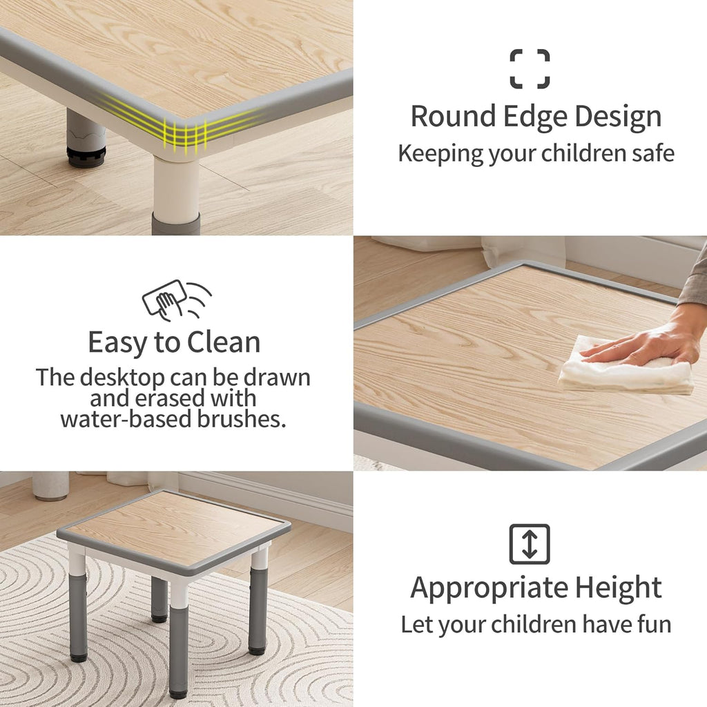 Kid Table and Chairs, Height Adjustable Childrens Table and Chair Set, Kids Tables for Age 2-8, Graffiti Desktop, Table for Kids with 4 Seats, Small Kids Table, Max 300lbs