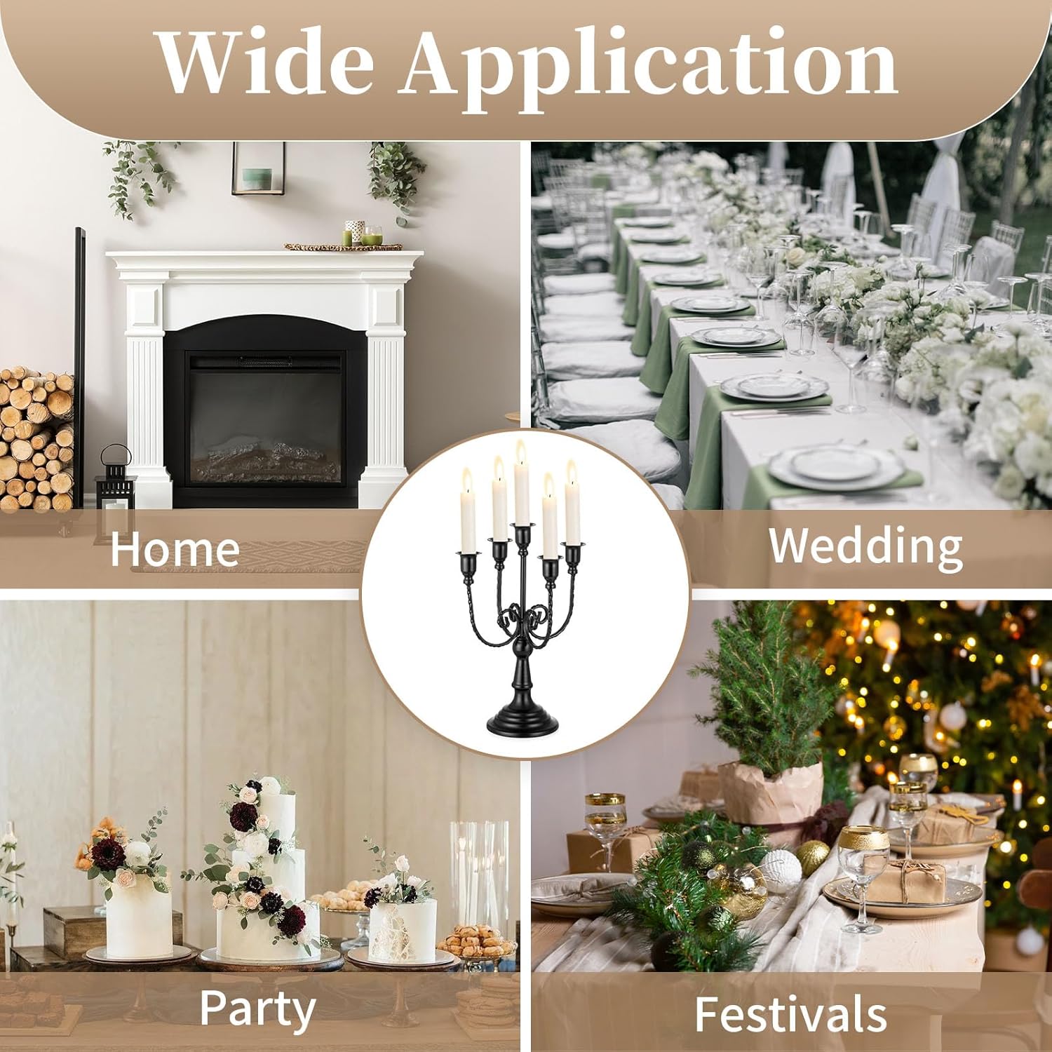 Sziqiqi Candelabra Candles Holder Centerpieces - Black Candlestick Holders Bulk for Halloween Vintage Tabletop Candelabras for Party Events Holiday, 6 Pieces