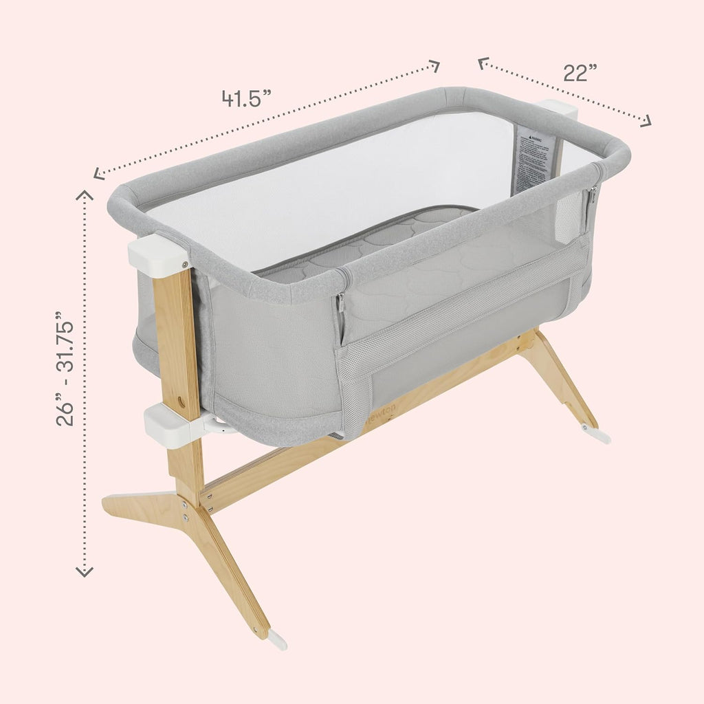 Newton Baby Bassinet & Bedside Sleeper with Mattress & Sheet - Ultra-Breathable & Completely Washable, Removable Dual-Layer Cover | Solid Birch Frame Adjustable Height & Infant Access Opening