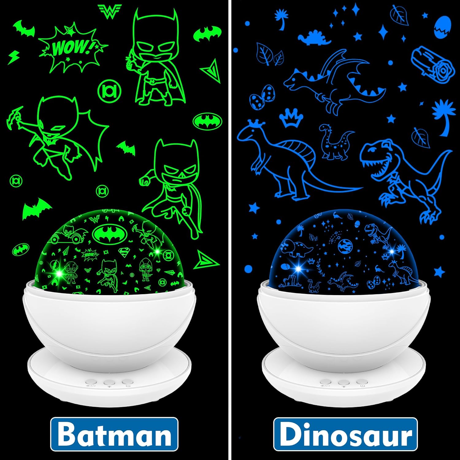 Batman Night Light Projector for Boy,Kids Night Lights with Batman and Dinosaur Theme,360 Degree Rotation,15 Mode Color Changing,Birthday Gift Toys