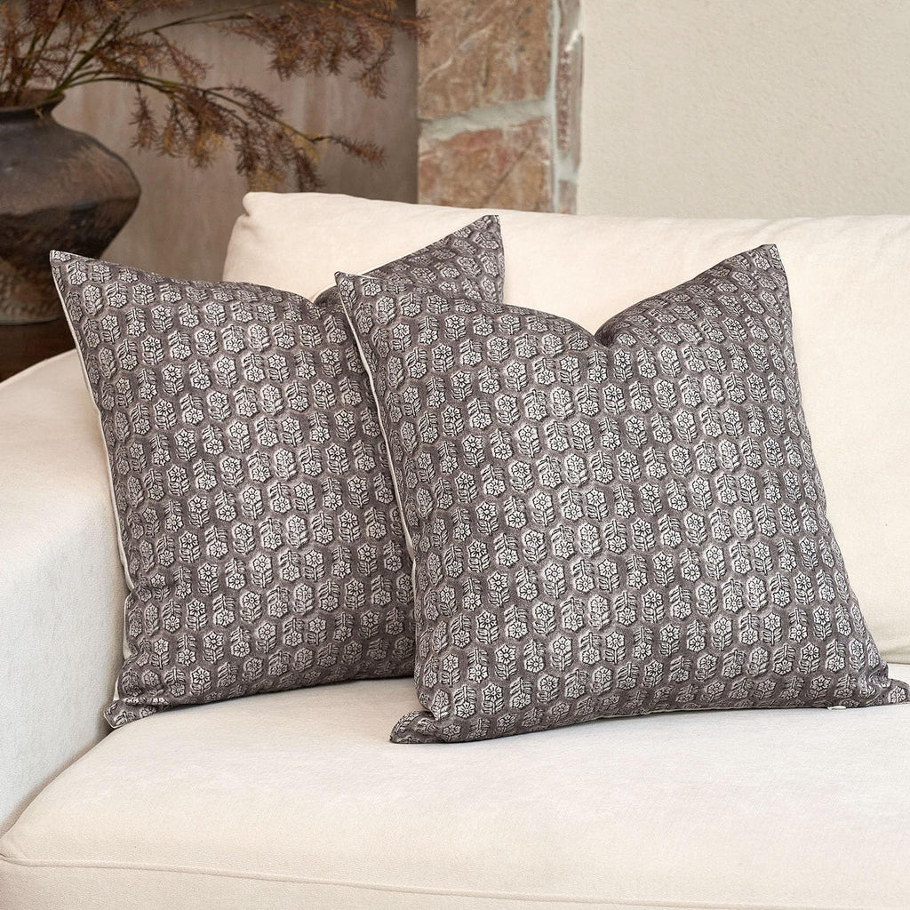 DOMVITUS Floral Pillow Covers Set of 2, Throw Pillow Covers 18x18, Floral Print Neutral Accent Decorative Pillow Covers for Living Room, Bed, Light Taupe