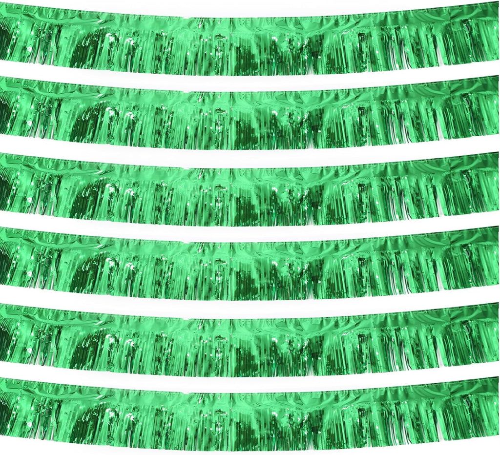 Green Foil Fringe Garland 10FT 6packs, Metallic Foil Tinsel Fringe Banners for Parade Float Decorations Wedding, Birthday Party Graduation (six Green)