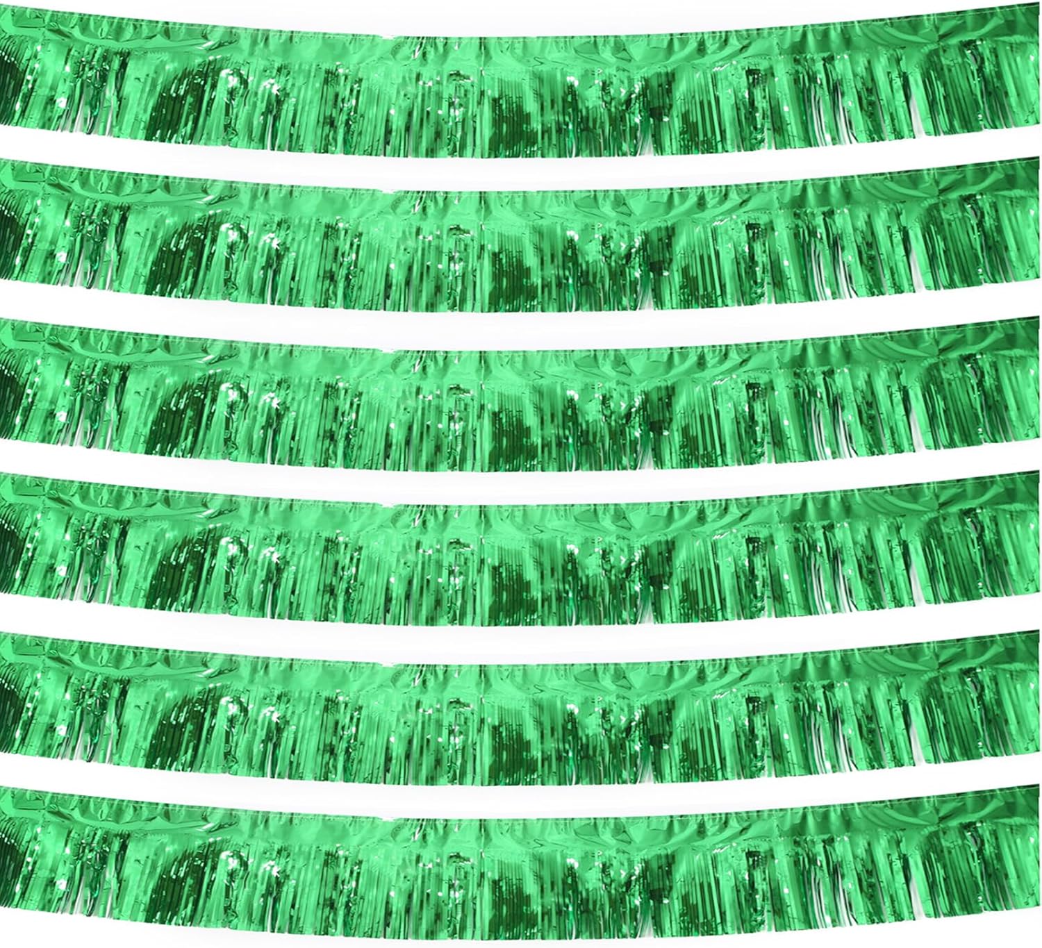 Green Foil Fringe Garland 10FT 6packs, Metallic Foil Tinsel Fringe Banners for Parade Float Decorations Wedding, Birthday Party Graduation (six Green)