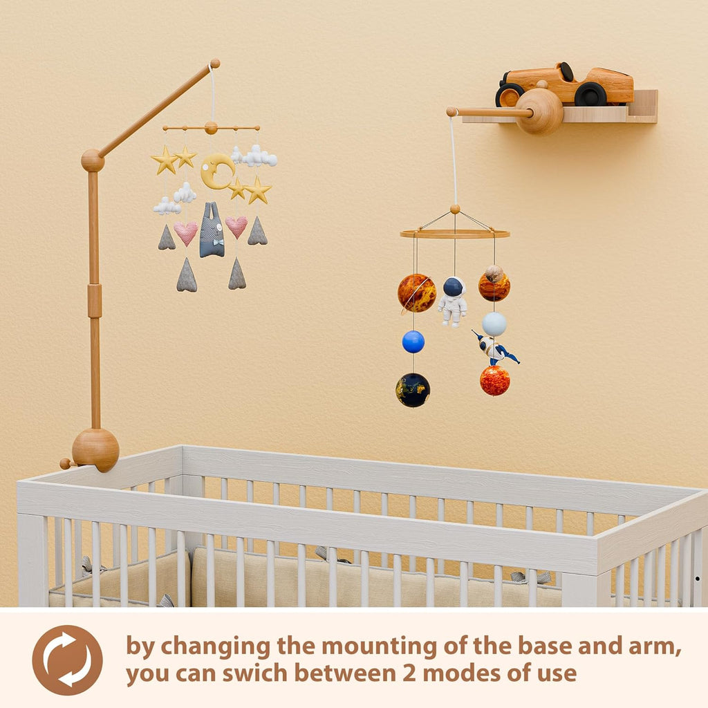 Baby Crib Mobile Arm,32.5 Inch Crib Mobile Stand,Wooden Mobile Arm for Crib（2 Modes, 360°Adjustable,100% Beech Wood Boy Girl Mobile Holder for Crib Nursery Decor Baby Mobile Hanger