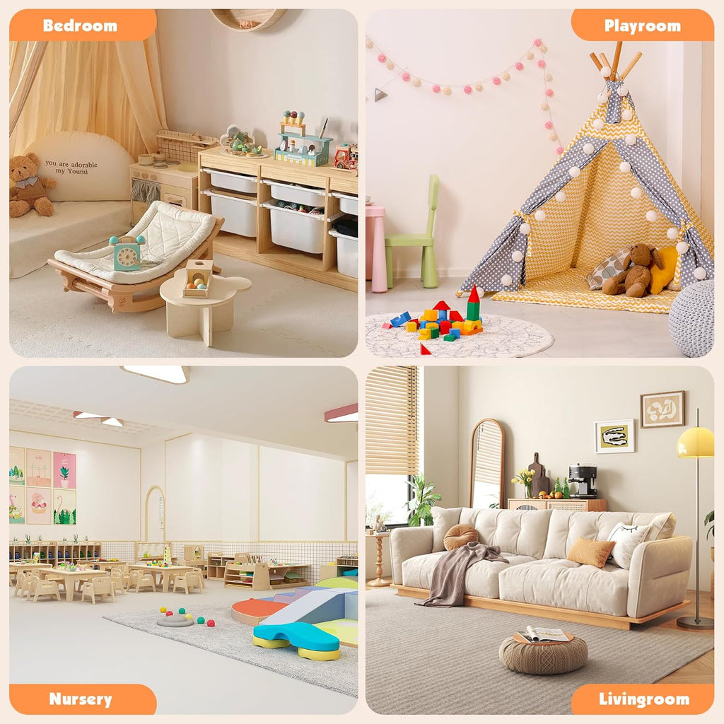 Kids Toy Storage Organizer with 3 Removable Plastic Bins Toddler Montessori Bookshelf with Stuffed Animal Net Holder Baby Bookcase Plush Organizer for Playroom, Bedroom,,Kids Room,Classroom,Nursery