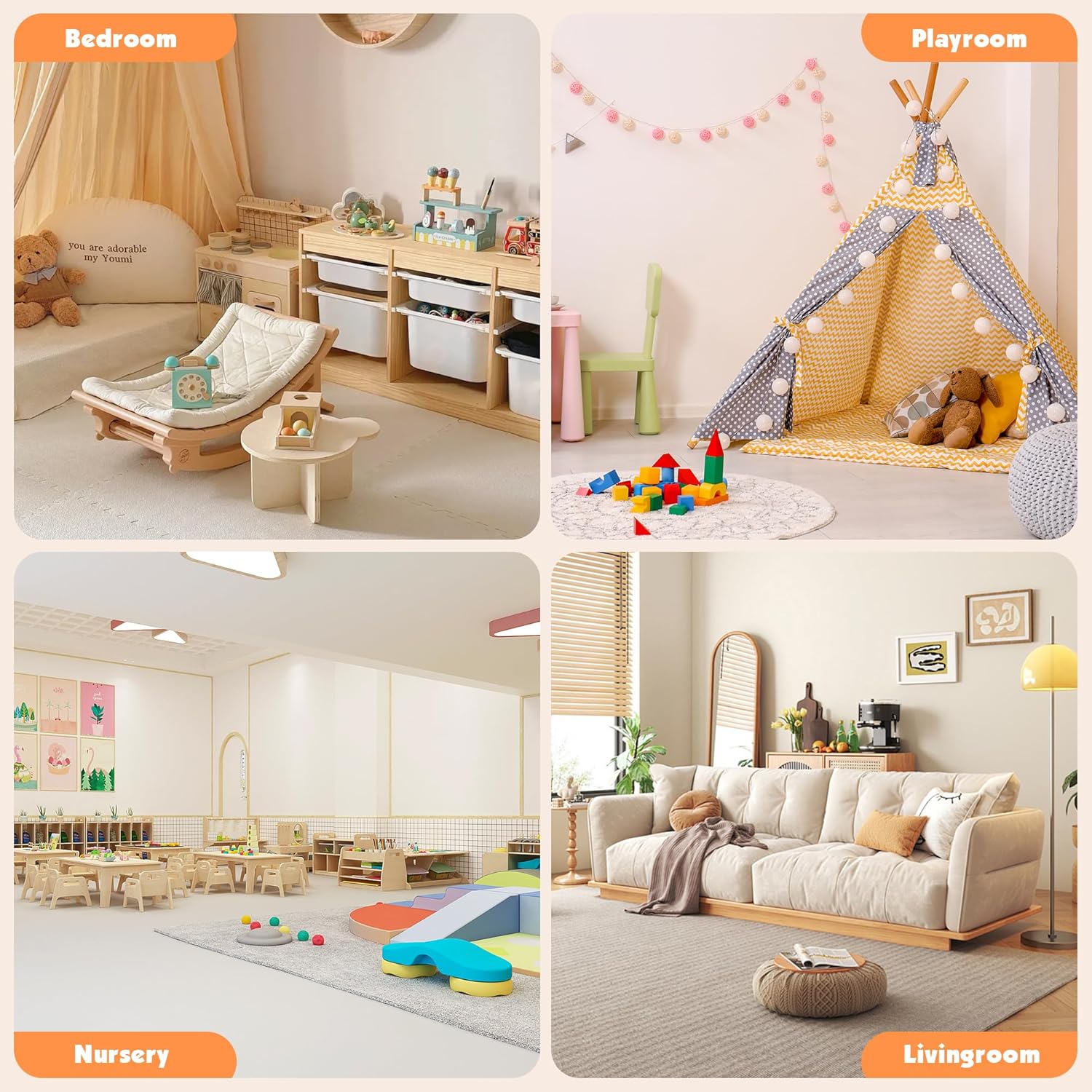 Kids Toy Storage Organizer with 3 Removable Plastic Bins Toddler Montessori Bookshelf with Stuffed Animal Net Holder Baby Bookcase Plush Organizer for Playroom, Bedroom,,Kids Room,Classroom,Nursery