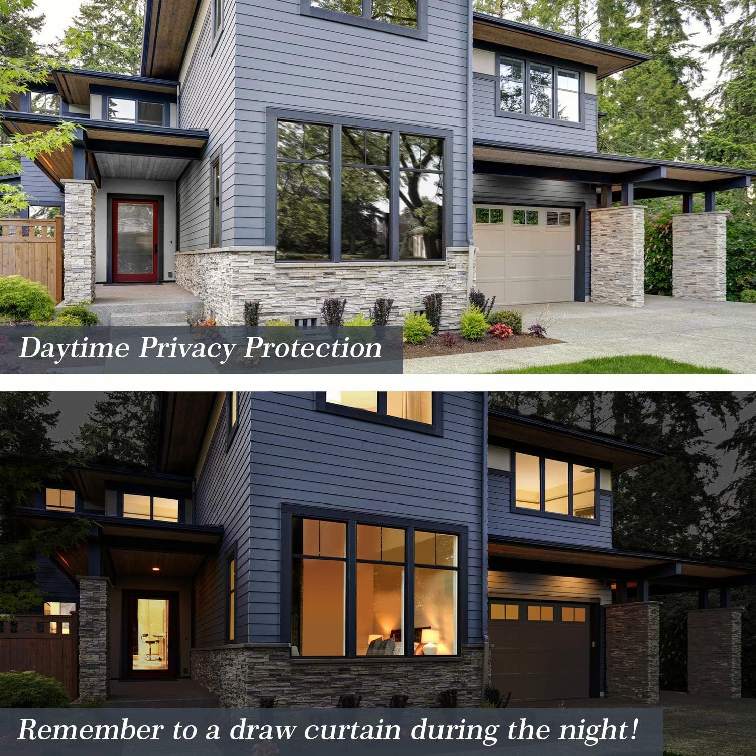 HIDBEA One Way Window Film, Daytime Privacy Sun Blocking Reflective Window Film No Glue Static Cling Heat Control Window Tinting Film for Home and Office, Black Silver, 55.1 x 393.7 Inch