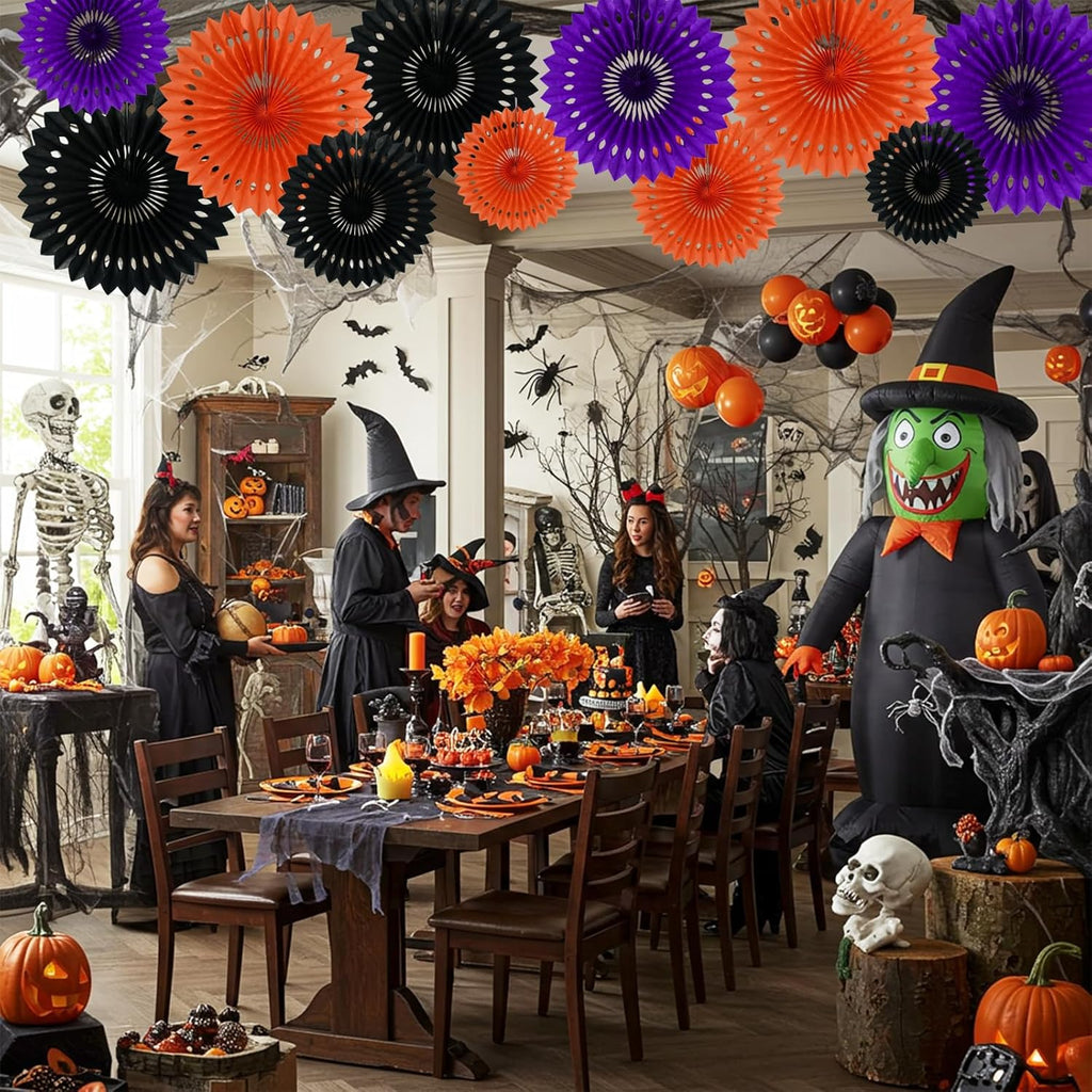 BEISHIDA Black Orange Purple Hanging Honeycomb Round Paper Fans Decoration Set for New Year Baby Shower Halloween Birthday Wedding Photo Booth Backdrops Anniversary Paper Party Supplies 11packs