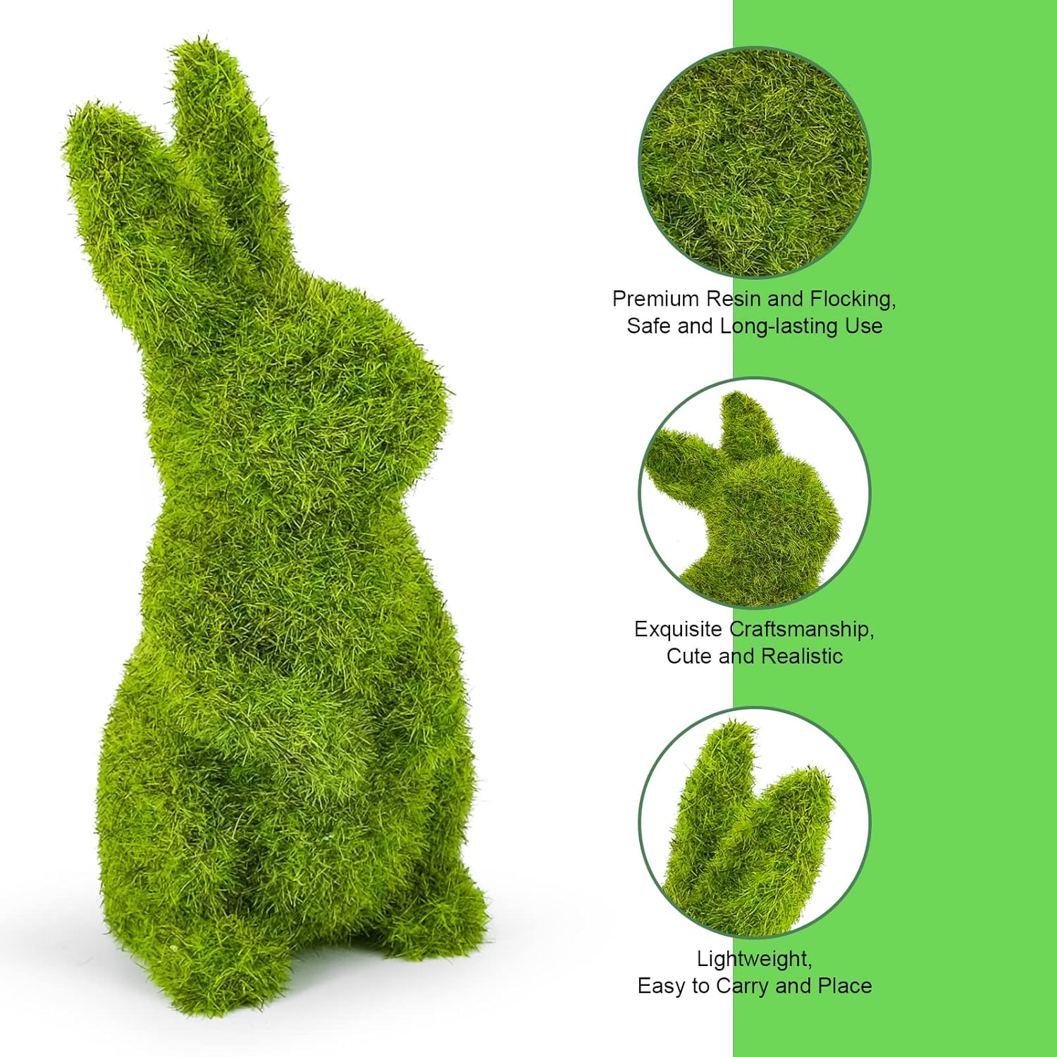 Easter Bunny Decorations,Resin Moss Bunny Figurine,Garden Artificial Moss Rabbit Easter Décor Party Favors Gifts(Medium Stand)