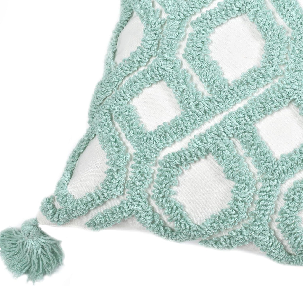 Boho Pillow Covers 18X18 Inch Boho Tufted Throw Pillow Covers Decorative Tassels Cushion Cover Farmhouse Pillow Case for Couch Sofa Bed Living Room Bedroom, Aqua Green