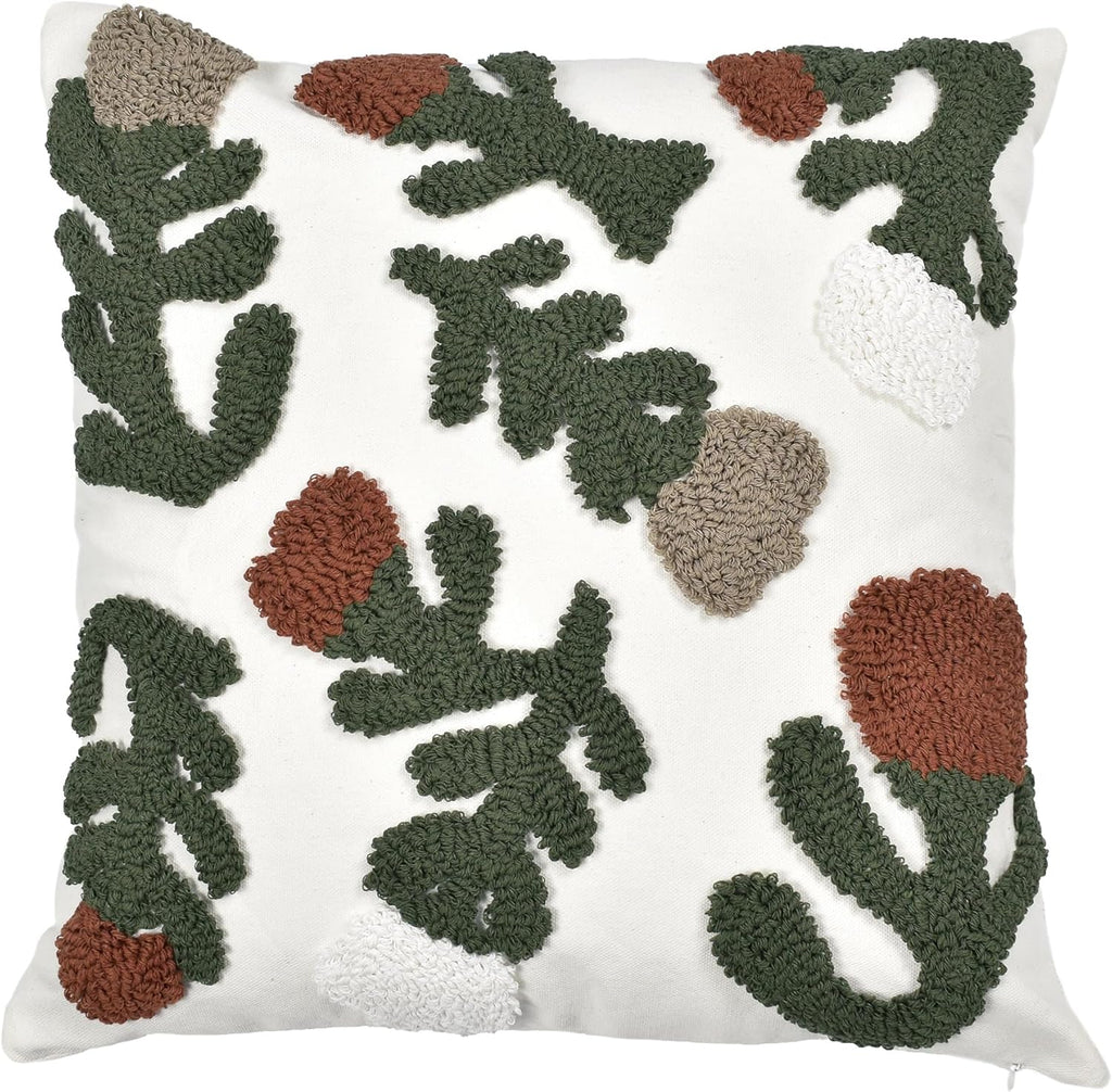 Boho Pillow Covers 18X18 Inch Boho Tufted Throw Pillow Covers Decorative Tassels Cushion Cover Farmhouse Pillow Case for Couch Sofa Bed Living Room Bedroom, Rust Floral