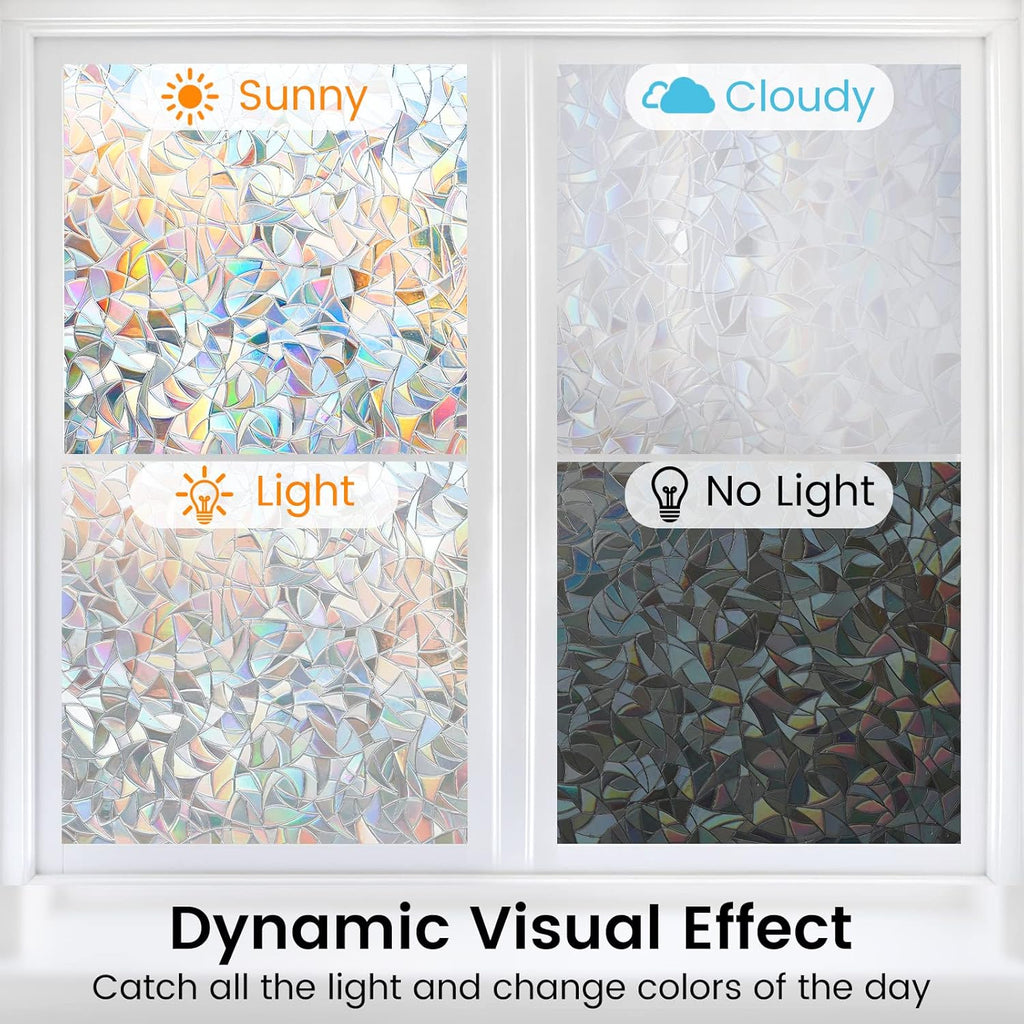 DOWELL Window Privacy Film, Rainbow Window Film, Decorative Stained Glass Clings, Static Cling Door Sticker, Non-Adhesive 3D Decals for Home UV Protection, 35.4 x 78.5 inches