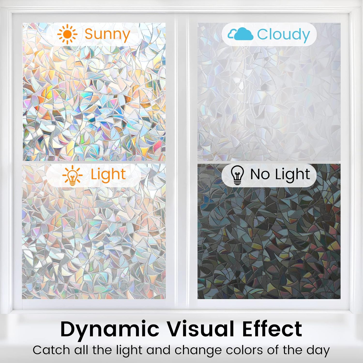 DOWELL Window Privacy Film, Rainbow Window Film, Decorative Stained Glass Clings, Static Cling Door Sticker, Non-Adhesive 3D Decals for Home UV Protection, 17.5 x 78.7 inches