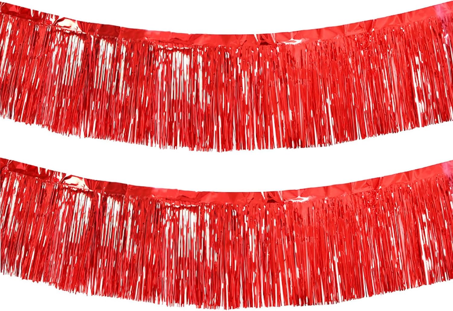 Red Foil Fringe Garland 10FT 2packs, Metallic Foil Tinsel Fringe Banners for Parade Float Decorations Wedding, Birthday Party Graduation (Two Red)